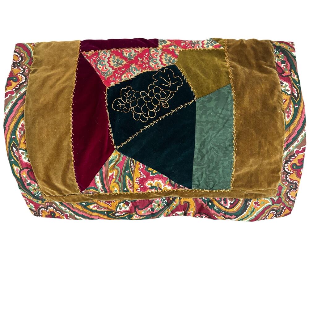 Nautica Crazy Quilt Pillow Sham 100% Cotton Retro Velvet Green Backing FLAW